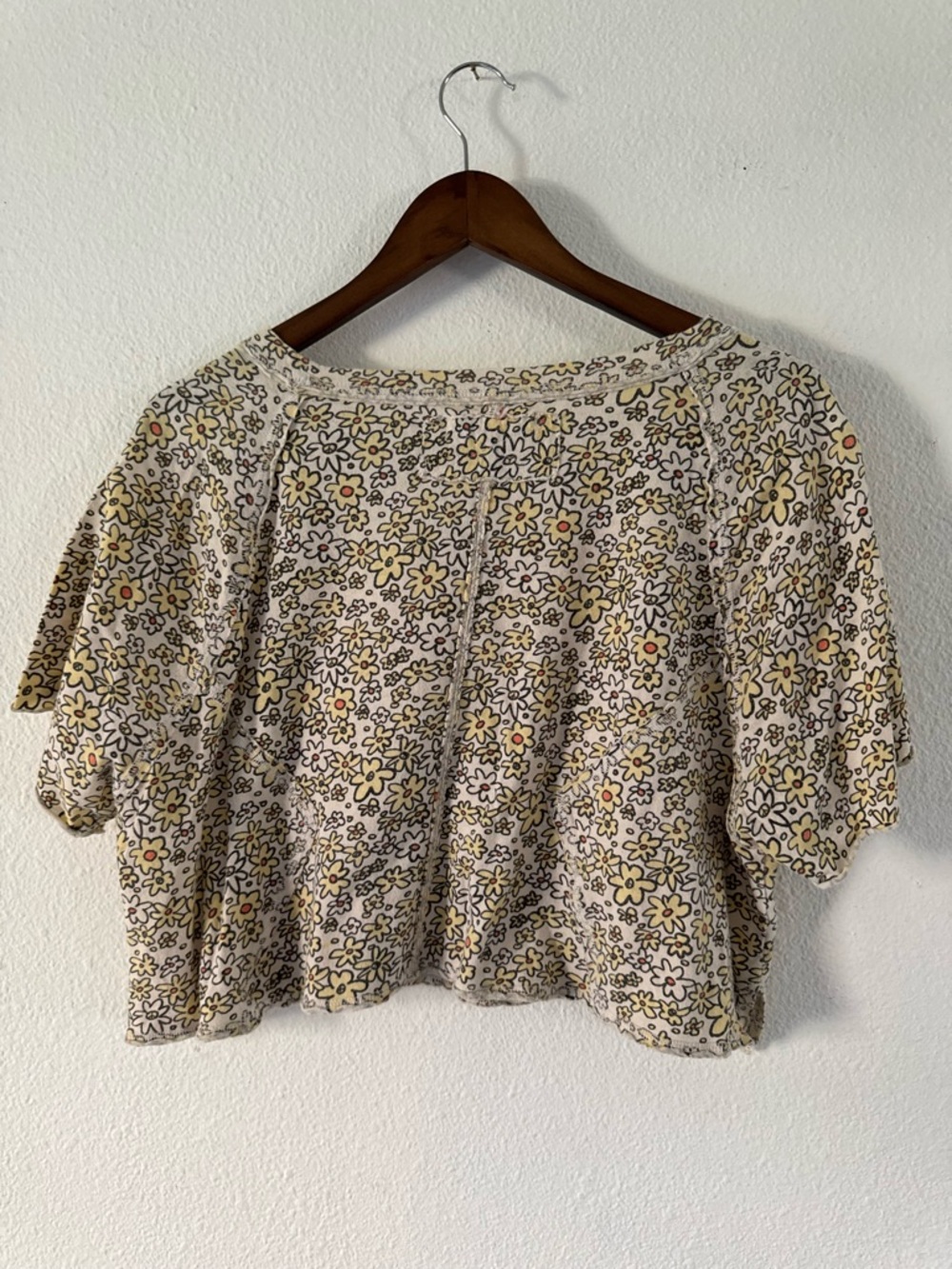 Free People We The Free Sammie Floral Raglan Crop Tee Distressed XL Boho - Picture 15 of 16